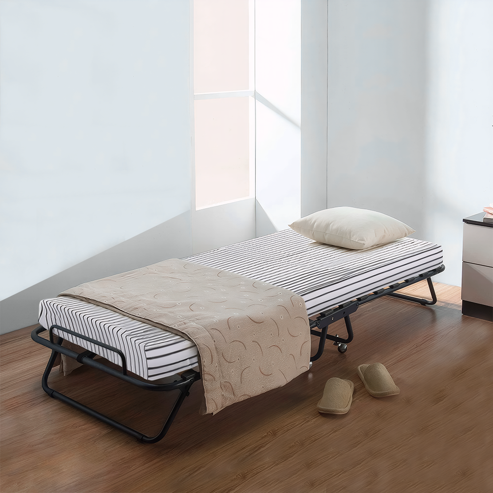 Foldable bed in blue room